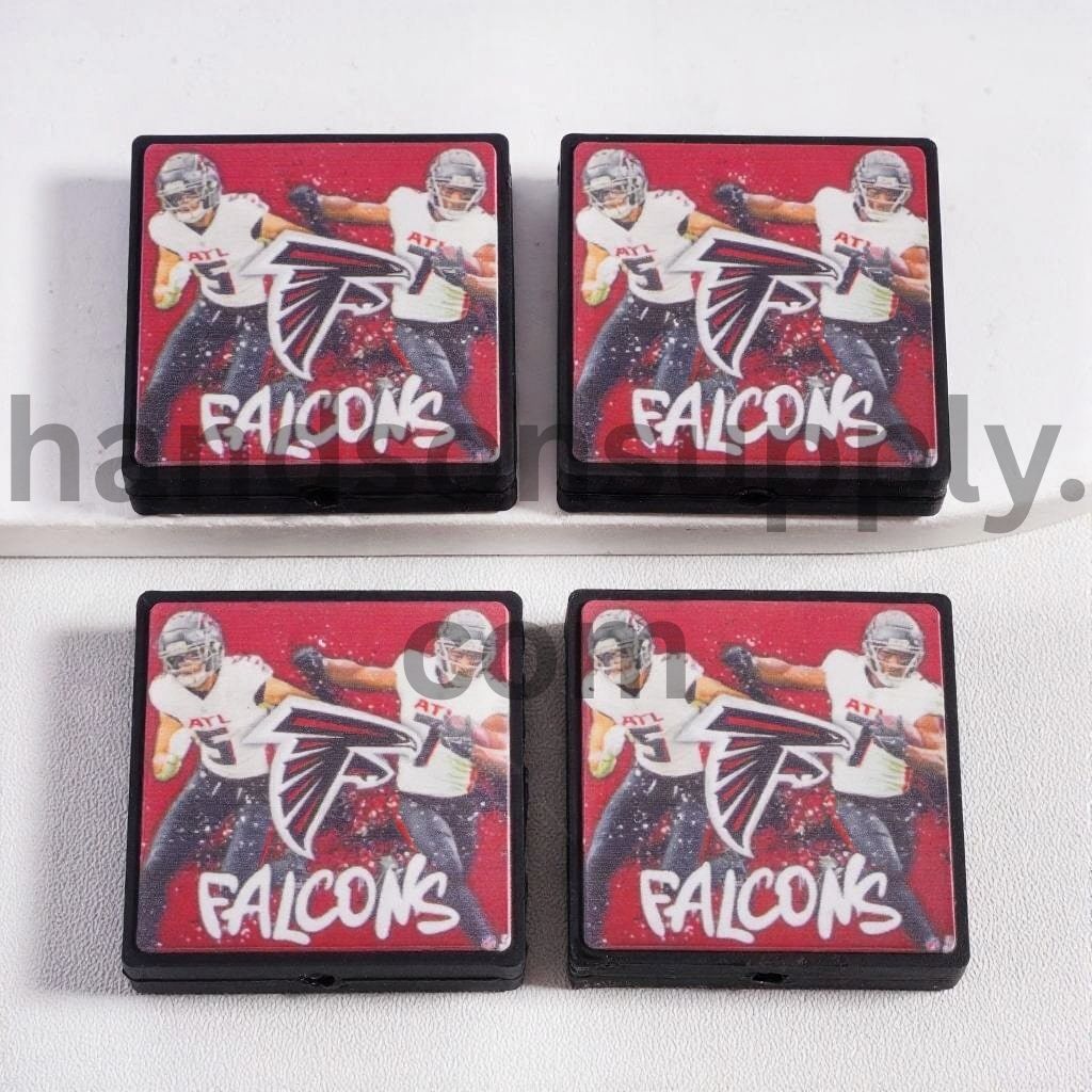 Red Atlanta Falcons Football Sports Charm Flat Square Shape Silicone Focal Bead
