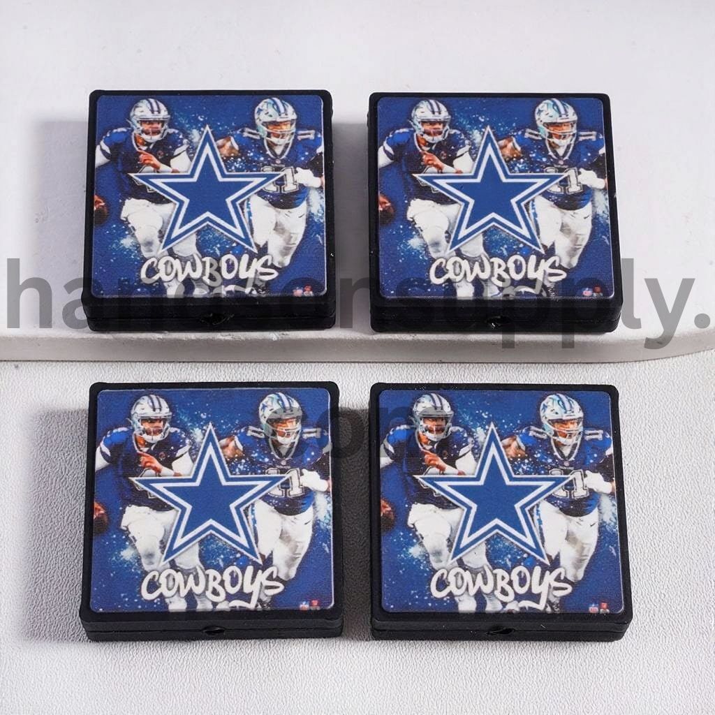 Sky Blue Dallas Texas Football Sports Charm Flat Square Shape Silicone Focal Bead