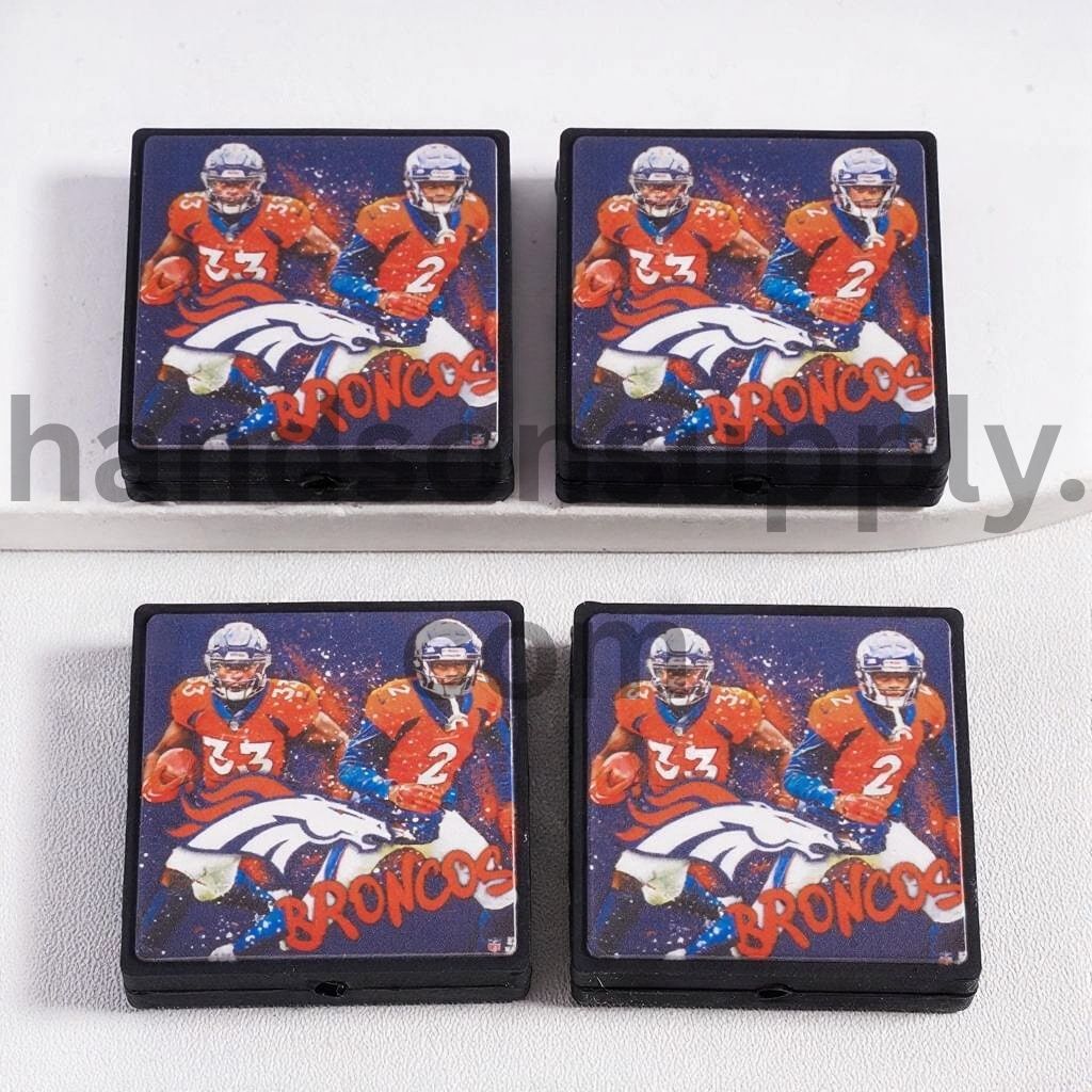 Sunset Orange Denver Broncos Football Sports Charm Flat Square Silicone Focal Bead