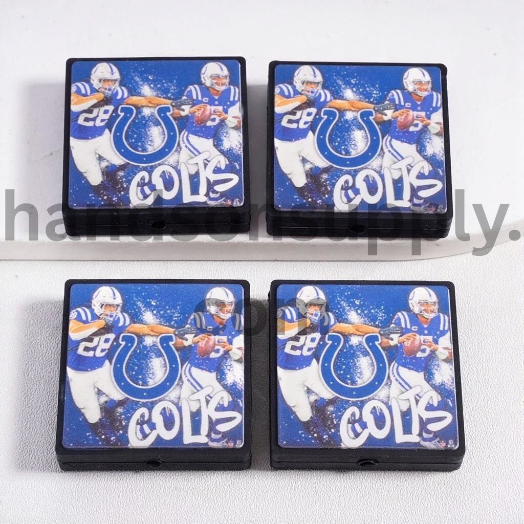 Sky Blue Indianapolis Colts Football Flat Square Shape Silicone Focal Bead