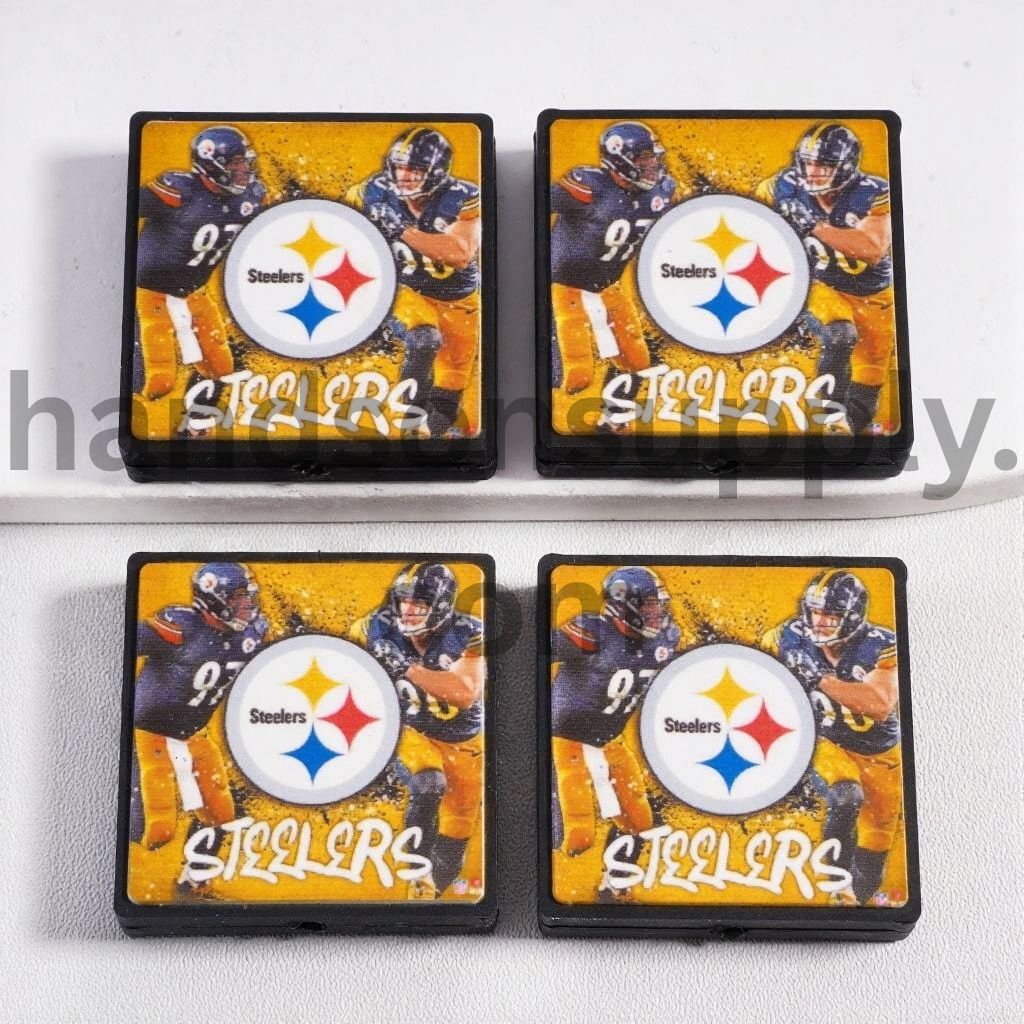 Yellow Pittsburgh Steelers Sport Football Theme Flat Square Shape Silicone Focal Bead