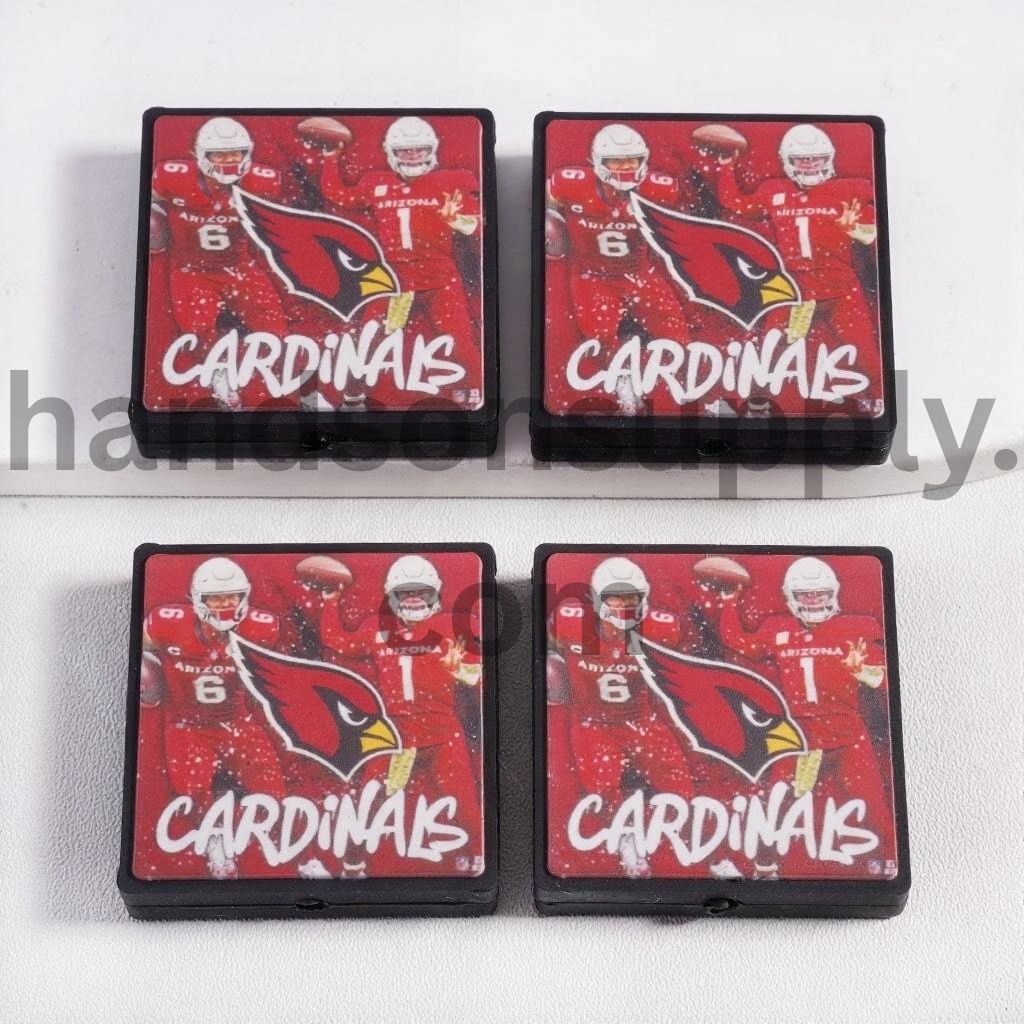 Red Arizona Cardinals Football Sport Theme Flat Square Shape Silicone Focal Bead