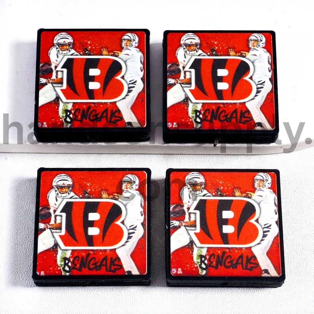 Black & Orange Cincinnati Bengals Football Sport Theme Flat Square Shape Silicone Focal Bead