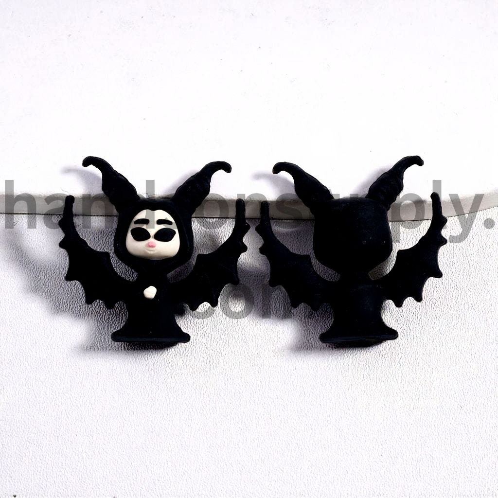 3D Black Witch Character Horns & Bat Wings Halloween Theme Silicone Focal Bead