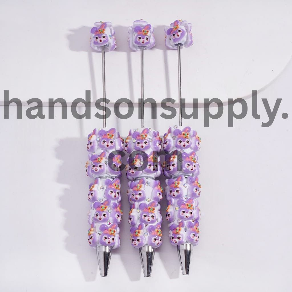 Classic Purple Bunny Character Design with AB Rhinestones Beadable Clay Pen