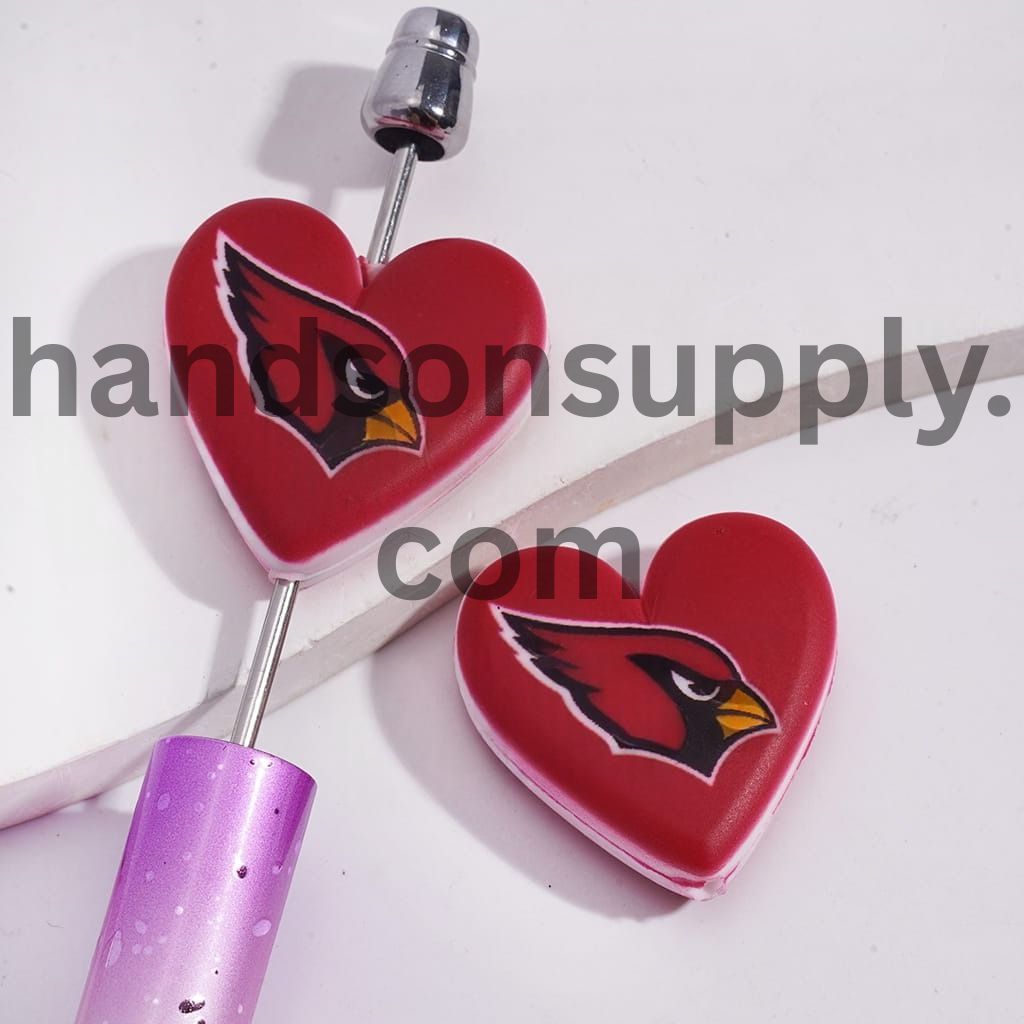 American Football Arizona Pattern Sport Theme Flat Heart Shape Silicone Focal Bead