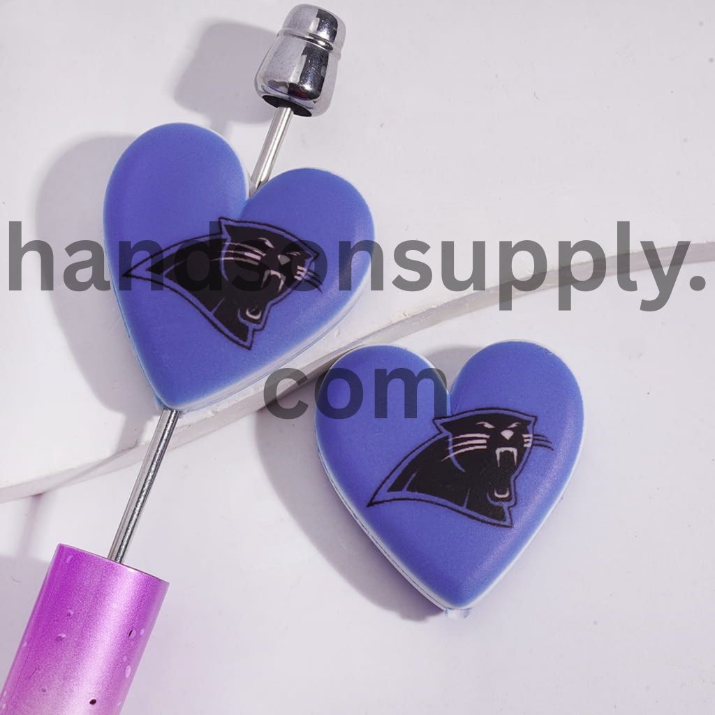 American Football Carolina Pattern Sport Theme Flat Heart Shape Silicone Focal Bead