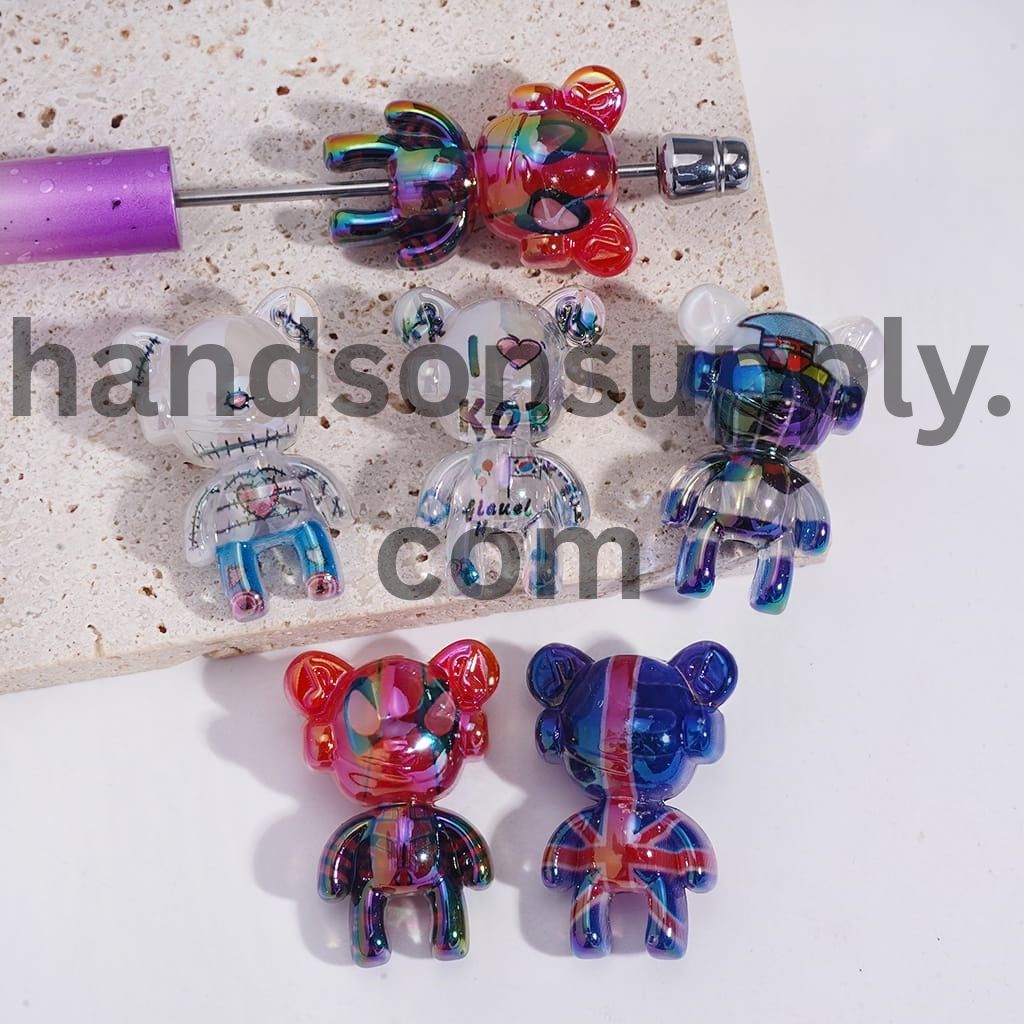Violent Bear Beads with National Flag Web Hero Character Patterns Acrylic Beads 23×34MM Random Mix