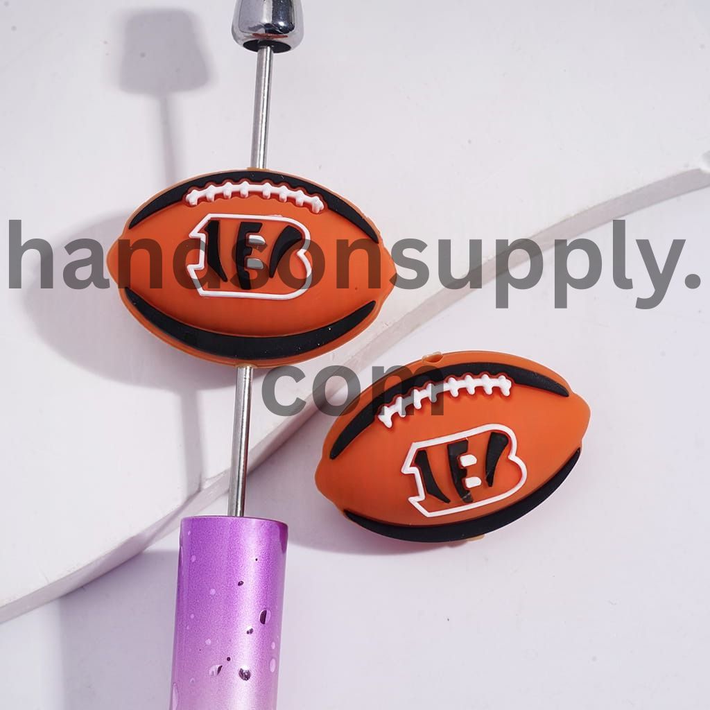 3D American Football Cincinnati Team Sport Theme Silicone Focal Beads, Random Mix