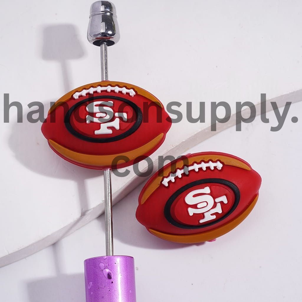 3D American Football San Francisco SF Team Sport Theme Silicone Focal Beads, Random Mix