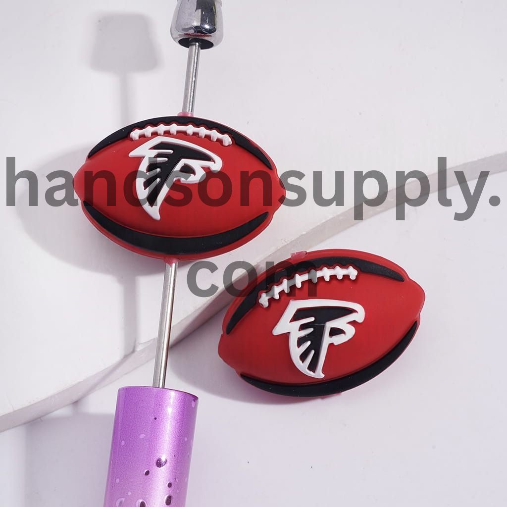 3D American Football Atlanta Team Sport Theme Silicone Focal Beads, Random Mix