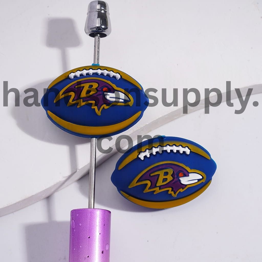 3D American Football Baltimore Prints Sport Theme Silicone Focal Beads Random Mix