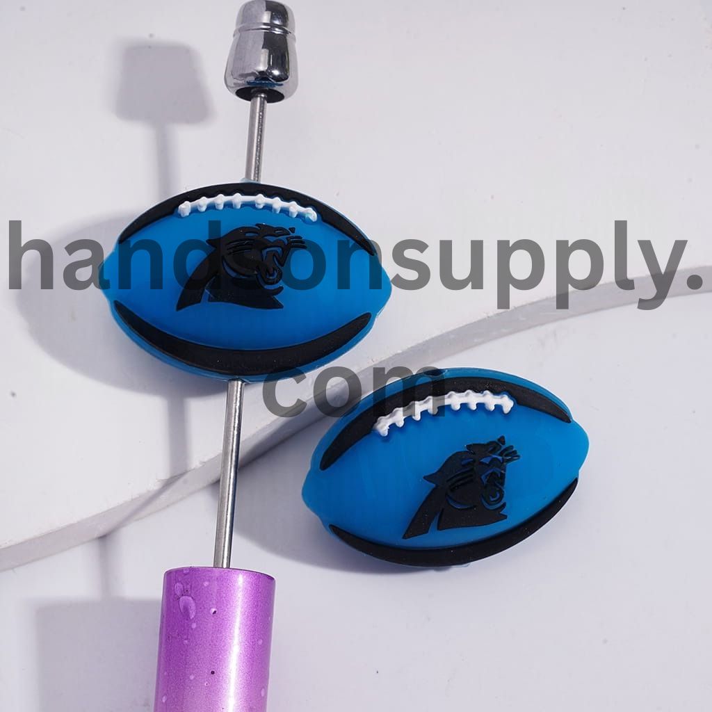 3D American Football Carolina Prints Sport Theme Silicone Focal Beads Random Mix