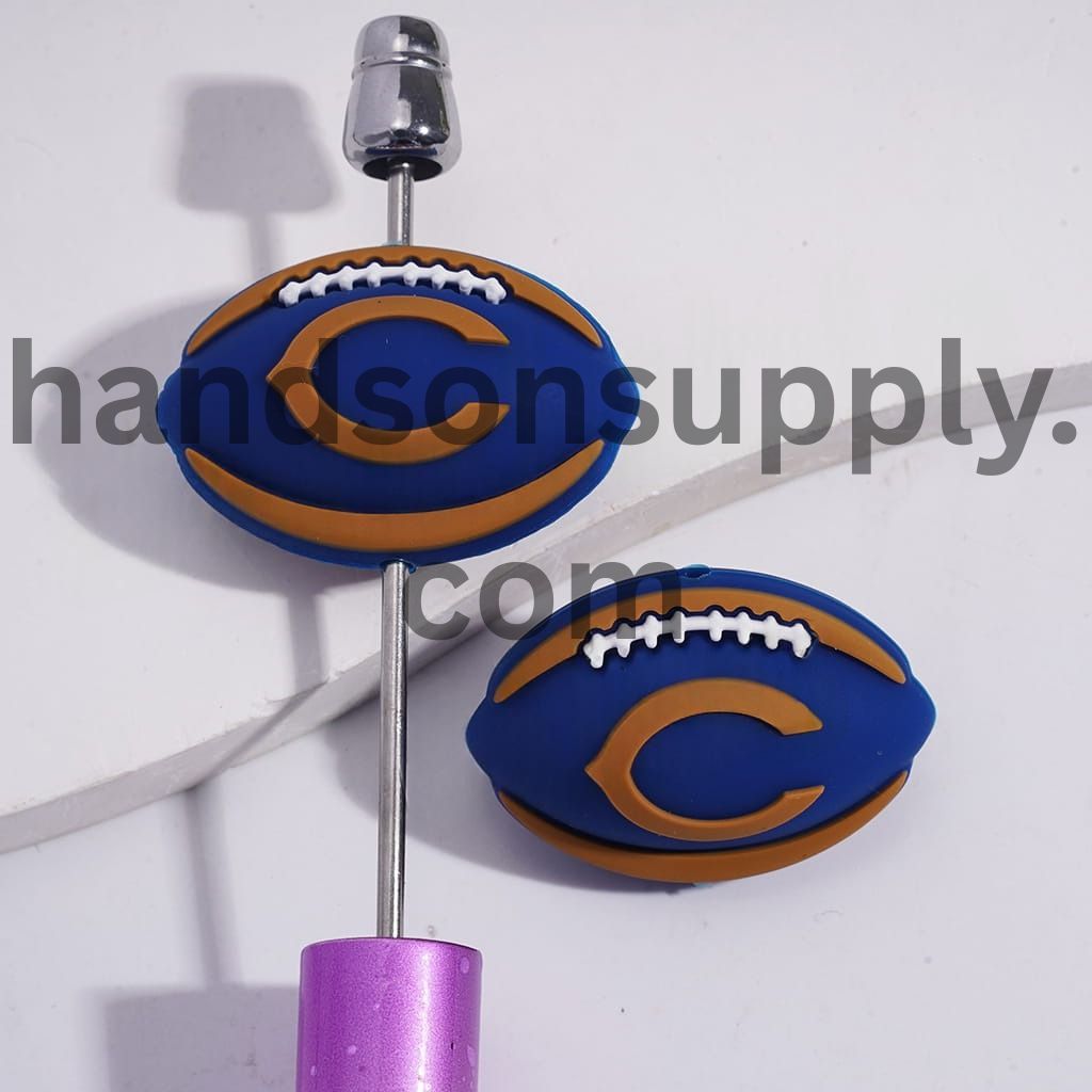 3D American Football Chicago Prints Sport Theme Silicone Focal Beads Random Mix