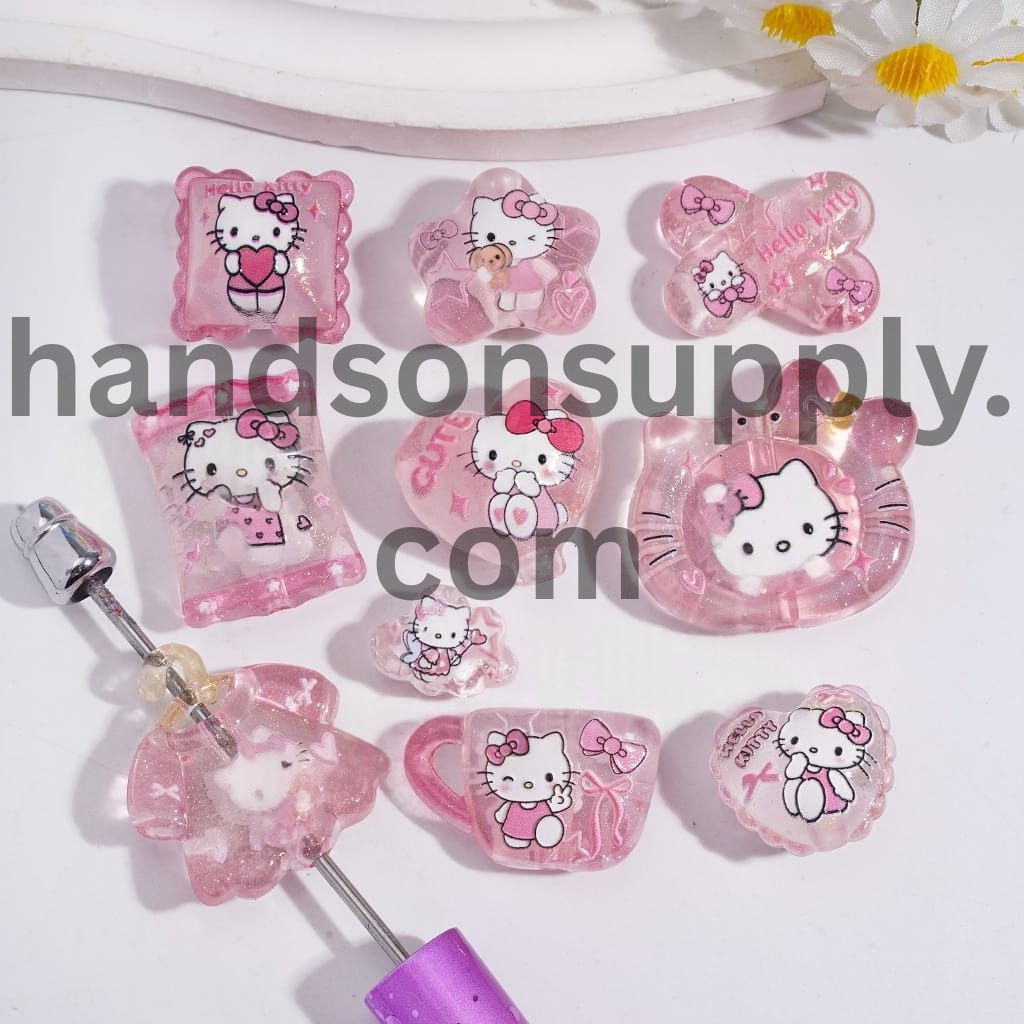 Cute Adorable Cat Cartoon Character and Glitter in Version Style Acrylic Beads Pendants Random Mix