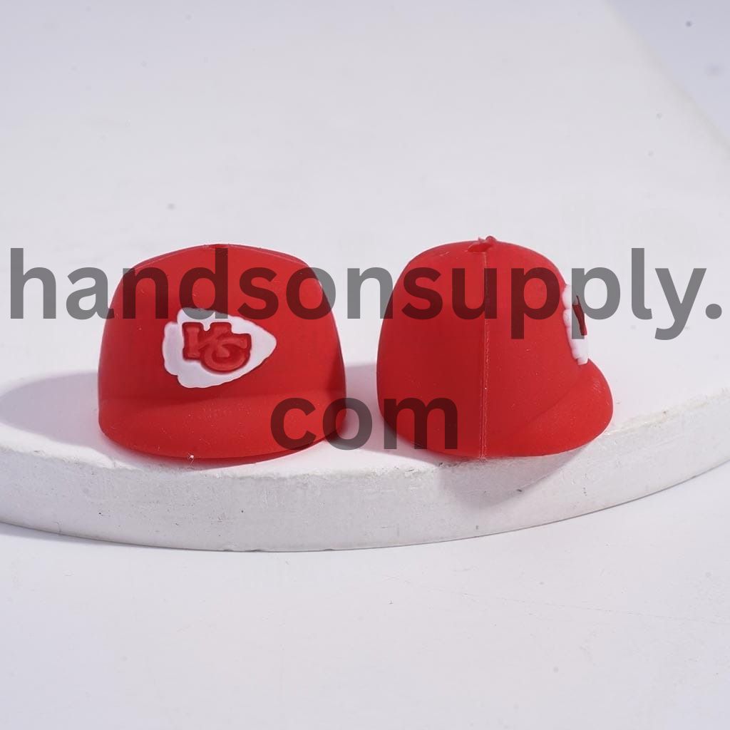 3D American Football KC Style Red Baseball Cap Silicone Focal Bead