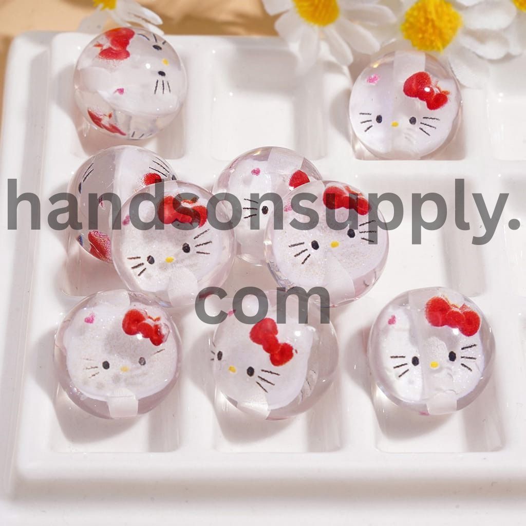 Embedded Cute Cat Character, Clear Design Inside Bead, Round Shape Acrylic Beads for Bracelets 16MM