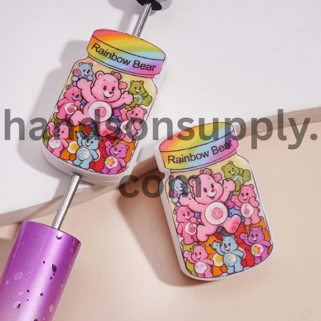 Rainbow Bear Jar with Bottle Design Silicone Focal Beads