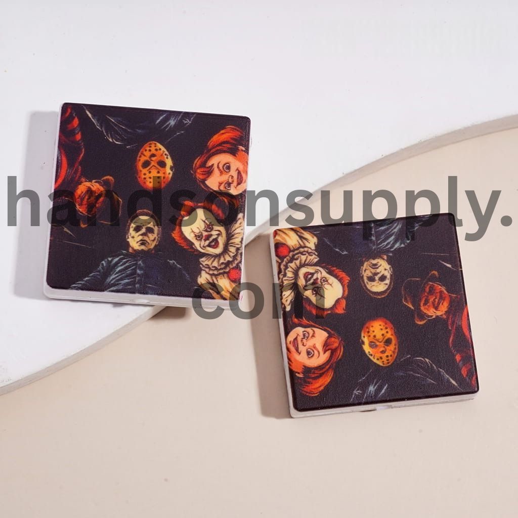 Spooky Helloween Various Horror Character Designs Flat Square Shape Silicone Focal Beads