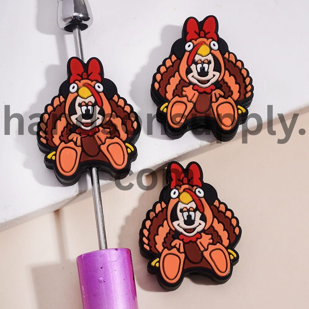 Thanksgiving Turkey with Girl Mouse Character Design Silicone Focal Beads