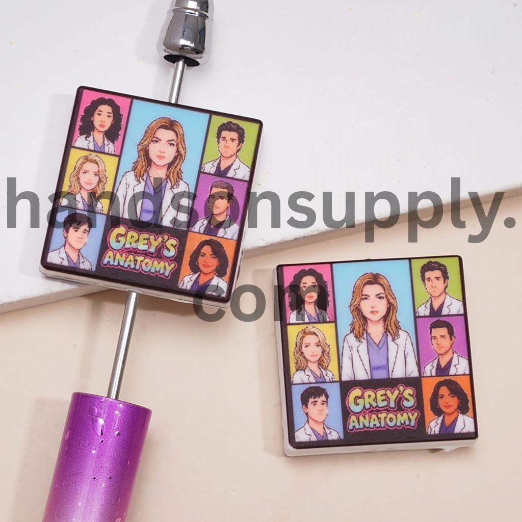 Anatomy Character Patterns Print on Flat Square Shape Silicone Focal Beads