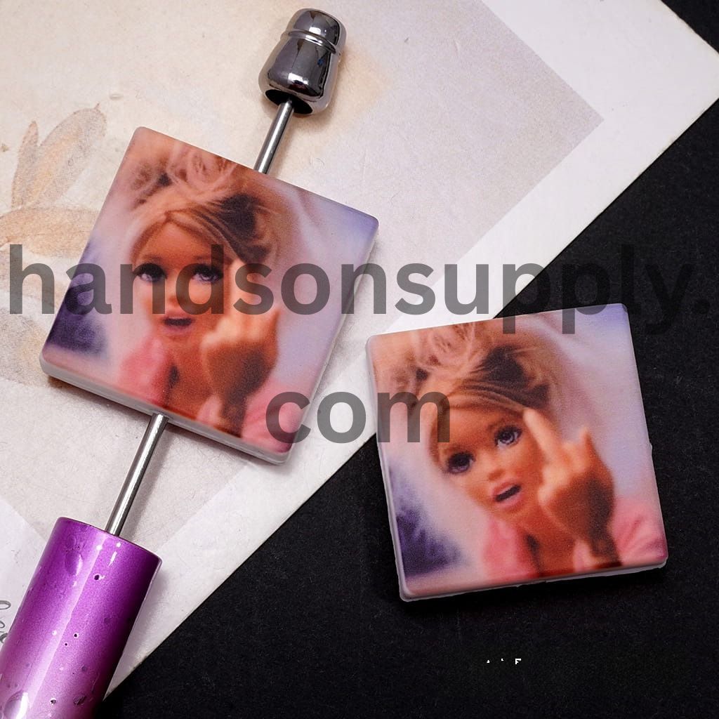 Fashion Doll One-Finger Gesture Prints on Flat Square Shape Silicone Focal Beads