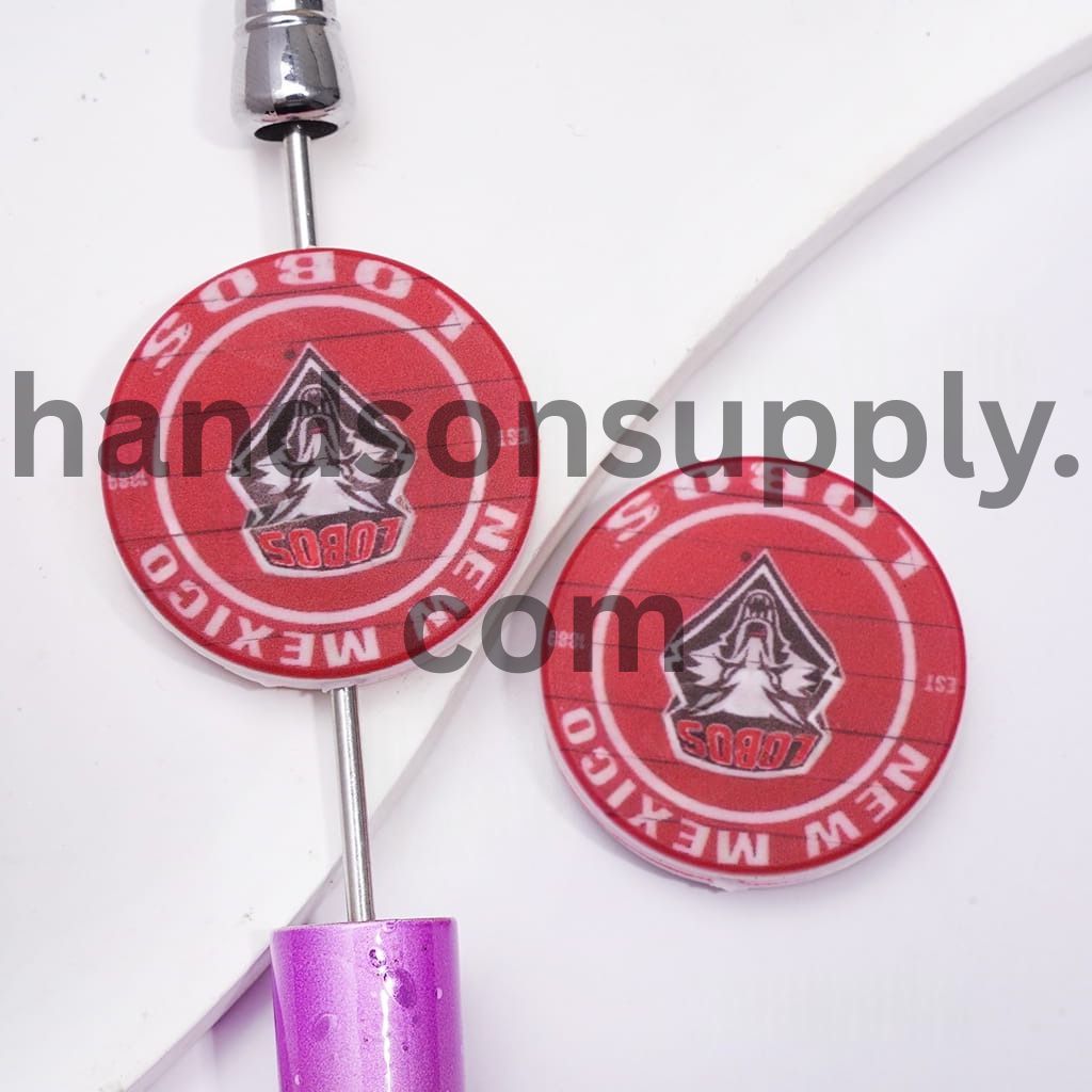 New Mexico Wolf American College Football Team Pattern, Flat Round Shape Silicone Focal Beads