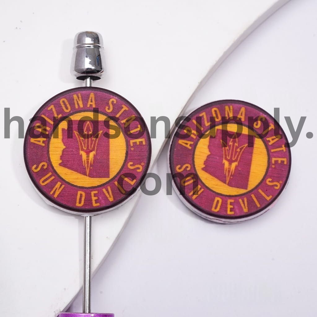 AS University Devil Team Print on Flat Round Shape Silicone Focal Beads