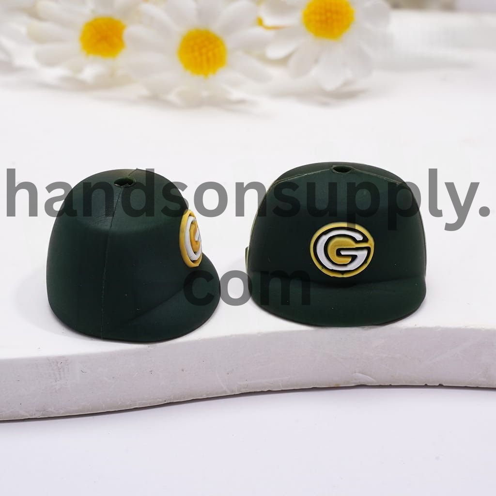 3D Olive Green Baseball Cap with American Football Green Bay Team Print Silicone Focal Beads