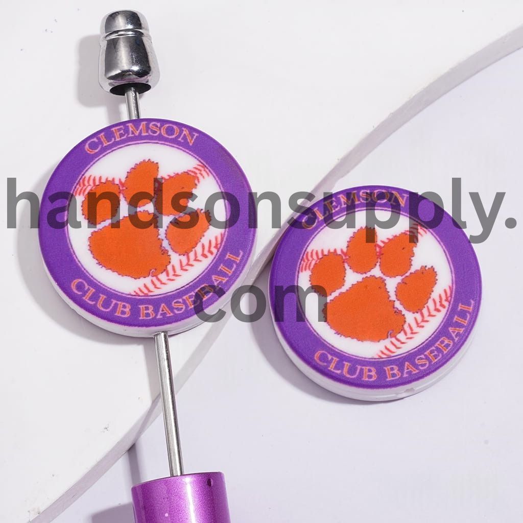 USA Baseball University Clemson Paws Prints, Flat Round Shape Silicone Focal Beads