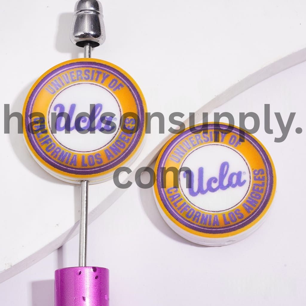 USA UCLA Bears Basketball Team Sport Theme Print Flat Round Shape Silicone Focal Beads