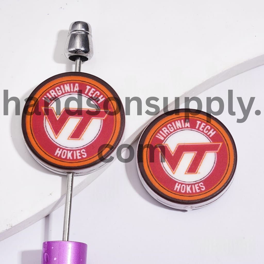 USA University Football Team VT Design Sport Theme Flat Round Shape Silicone Focal Beads