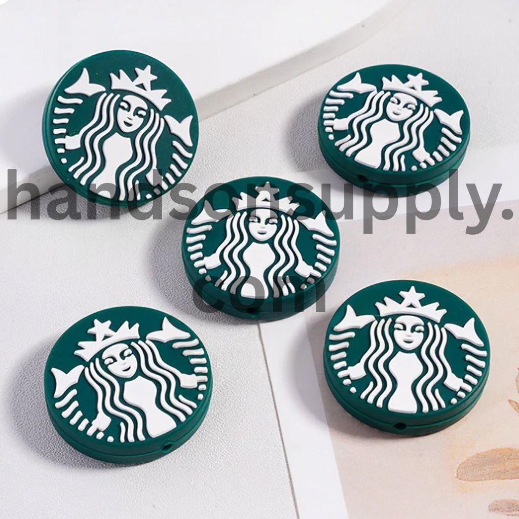 White Girl Portrait on Green Background Flat Round Shape Silicone Focal Beads