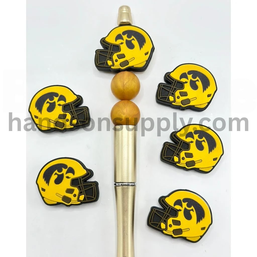 USA America Football Teams College University Iowa Hawkey Helmet Silicone Focal Beads