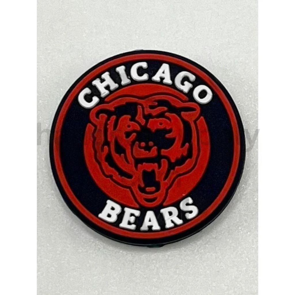 Chicago Football Inspired Sports Team Logo Round Shape Silicone Focal Beads