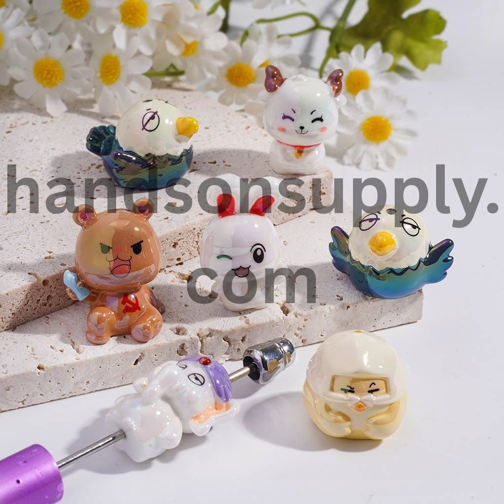 UV Coated Chinese Character Animal Story Series Acrylic Beads Random Mix