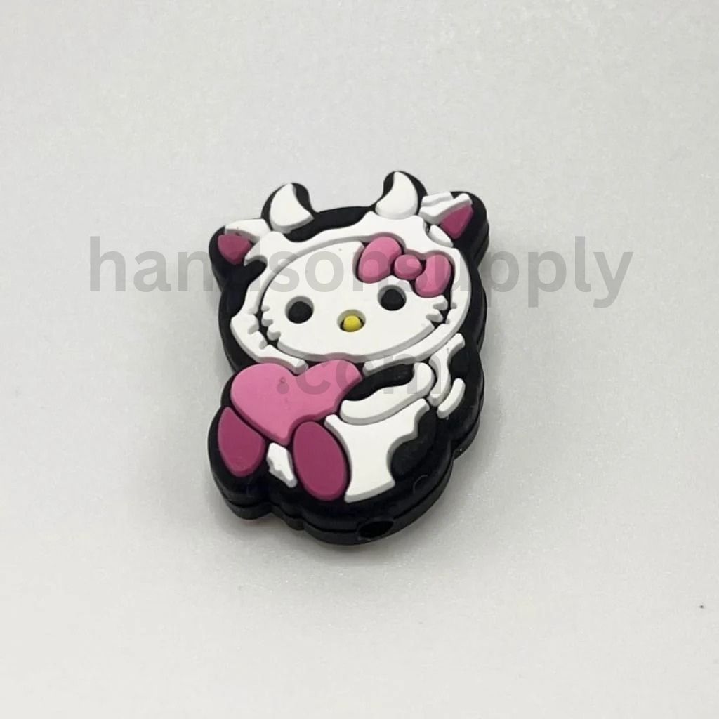 Cute Cat Character Cow Cat Costume Heart Silicone Focal Beads