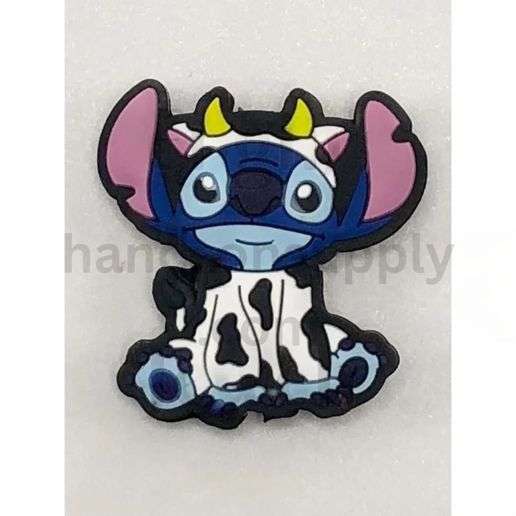 Blue Monster Cartoon with Cow Printed Clothes & Horn Hat Silicone Focal Beads