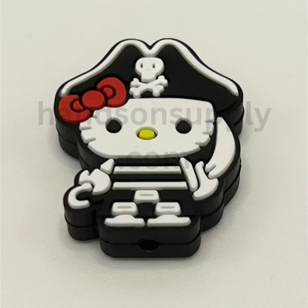 Cute Cat Character Pirate Design with Hook Hand & Skeleton Hat Silicone Focal Beads