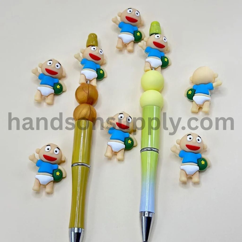 3D Cute Little Tommy Boy Holds a Ball Rugra Pickl Silicone Focal Beads