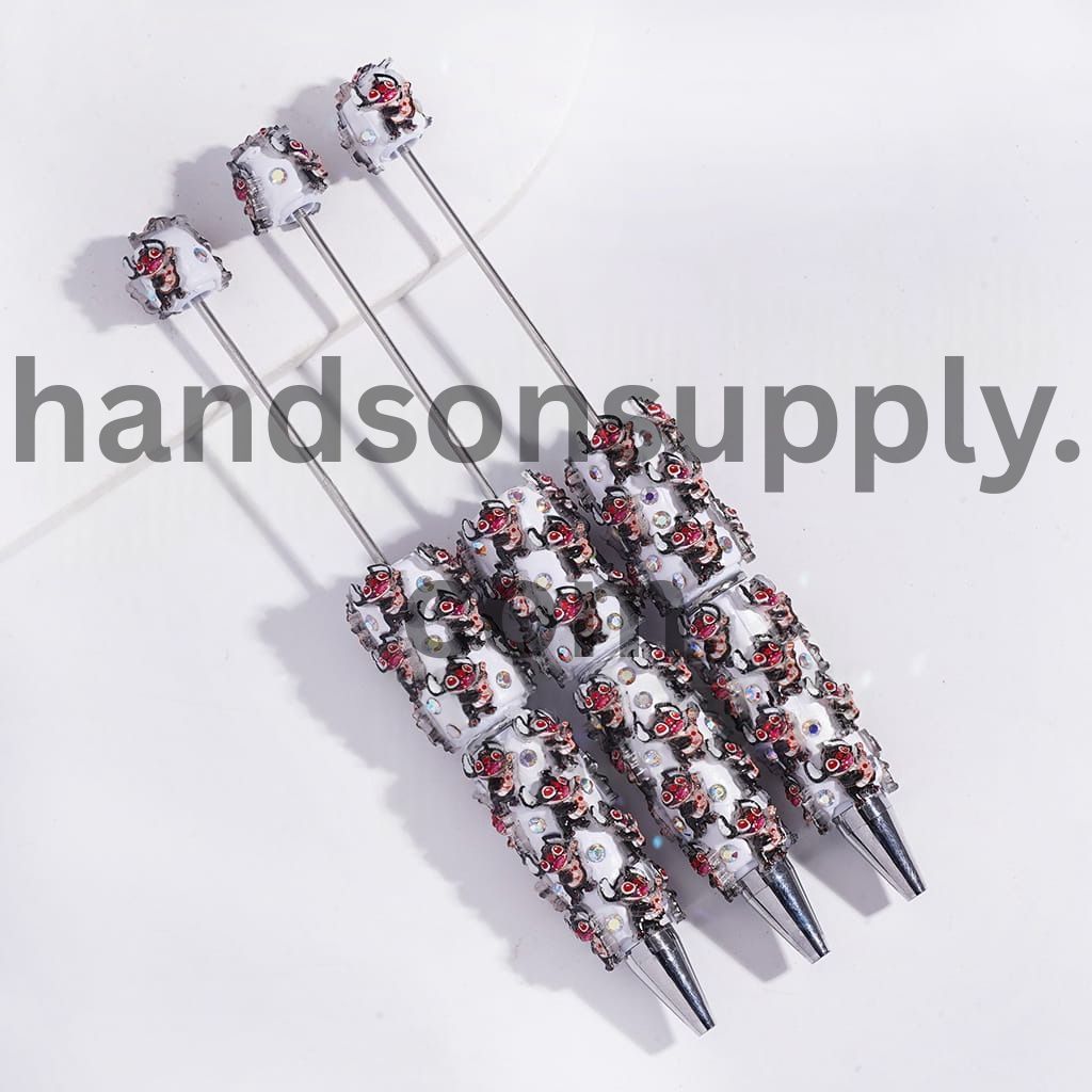 Black Monster Character Playing Guitar & AB Rhinestone Beadable Clay Pen