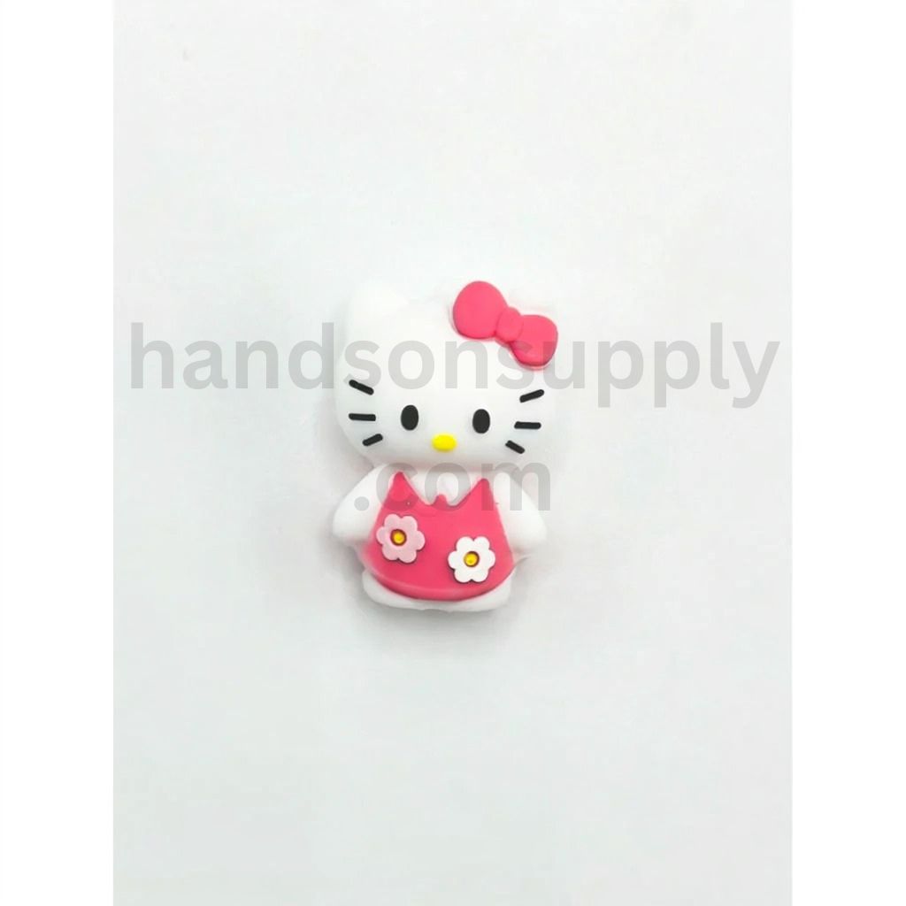 3D Cute Cartoon Character Hello Kitten Cat with Pink Dress Bowknot Silicone Focal Beads