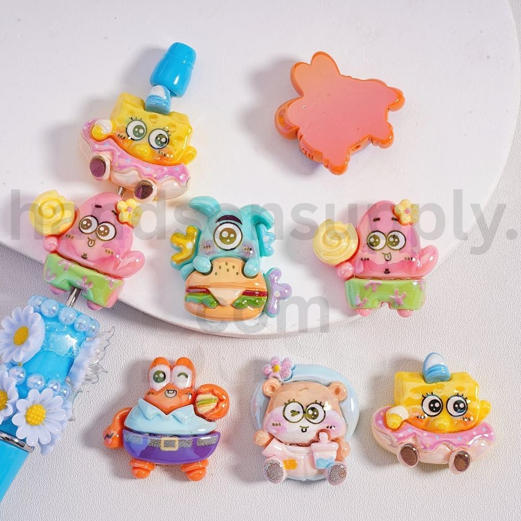 UV Coated Cute Baby Yellow Sponge Series Patrick Star Mr. Krabs Plankton Acrylic Beads Random Mix