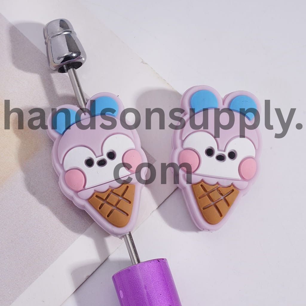 K-Pop Style Korea Boy Group Purple Pony Design Ice Cream Shape Silicone Focal Beads