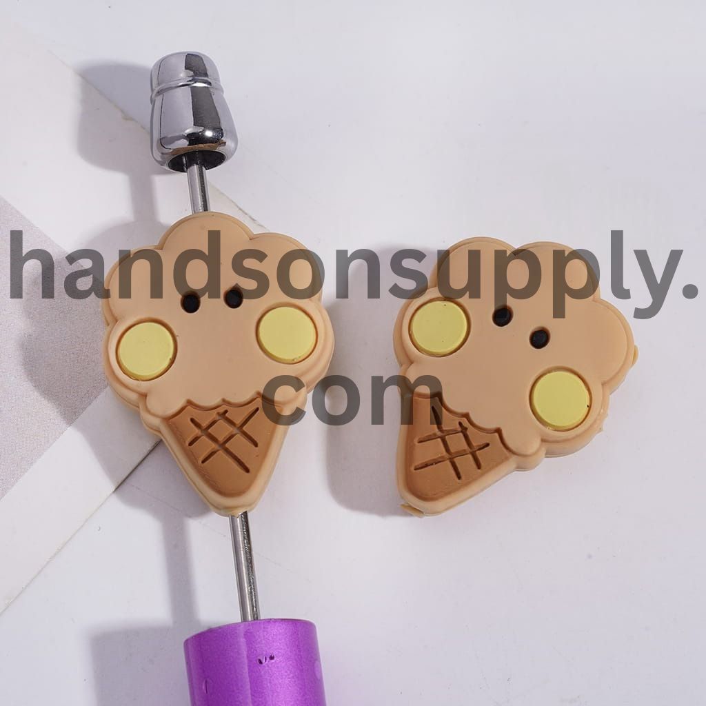 Ice Cream Shape with Brown Cookie Design Silicone Focal Beads