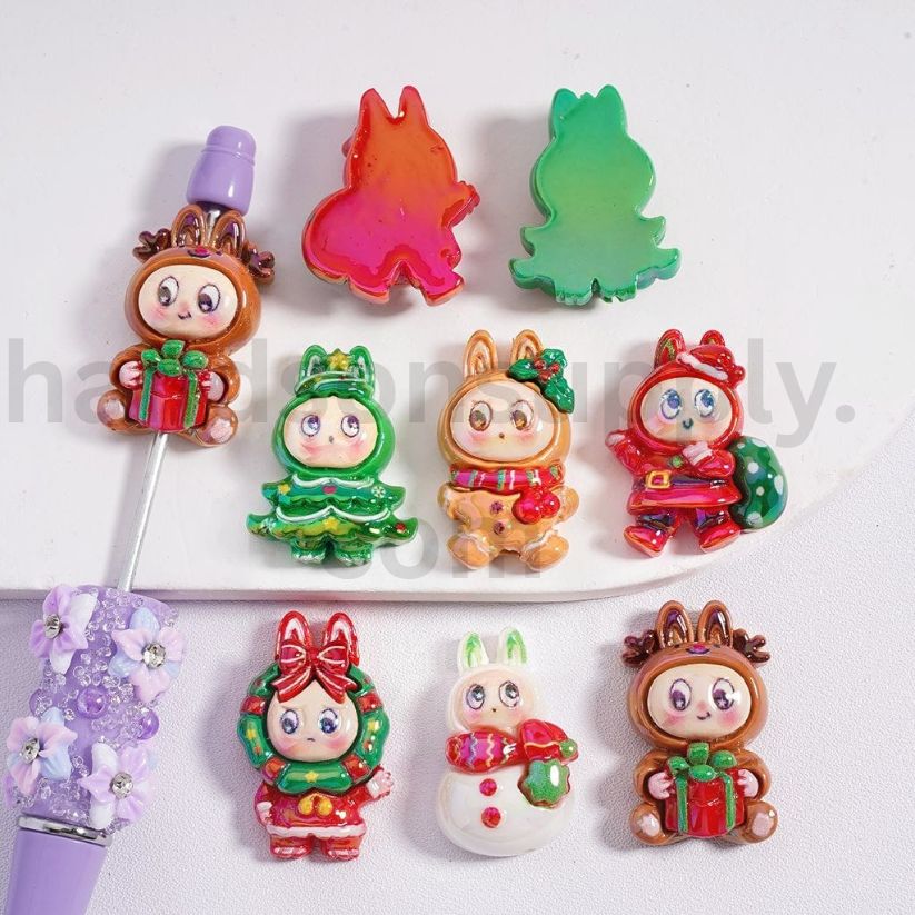 UV Coating Cute Christmas Characters Santa, Snowman, Gingerbread & More, Acrylic Beads Random Mix