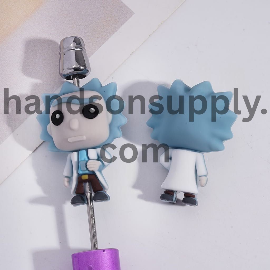 3D Crazy Scientist with Light Blue Hair Cartoon Character Silicone Focal Beads