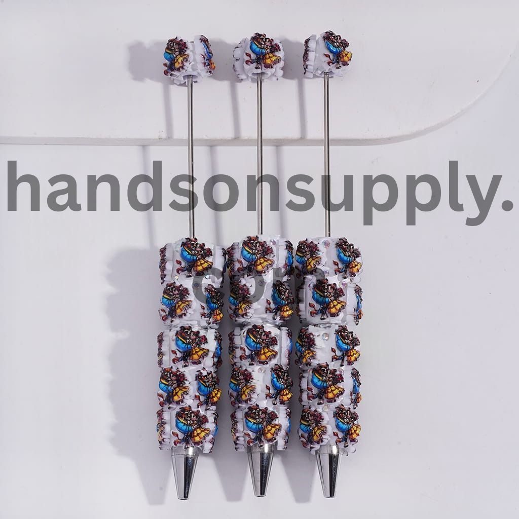 Beautiful Girl & Wild Beast Character Design & AB Rhinestone Beadable Clay Pen
