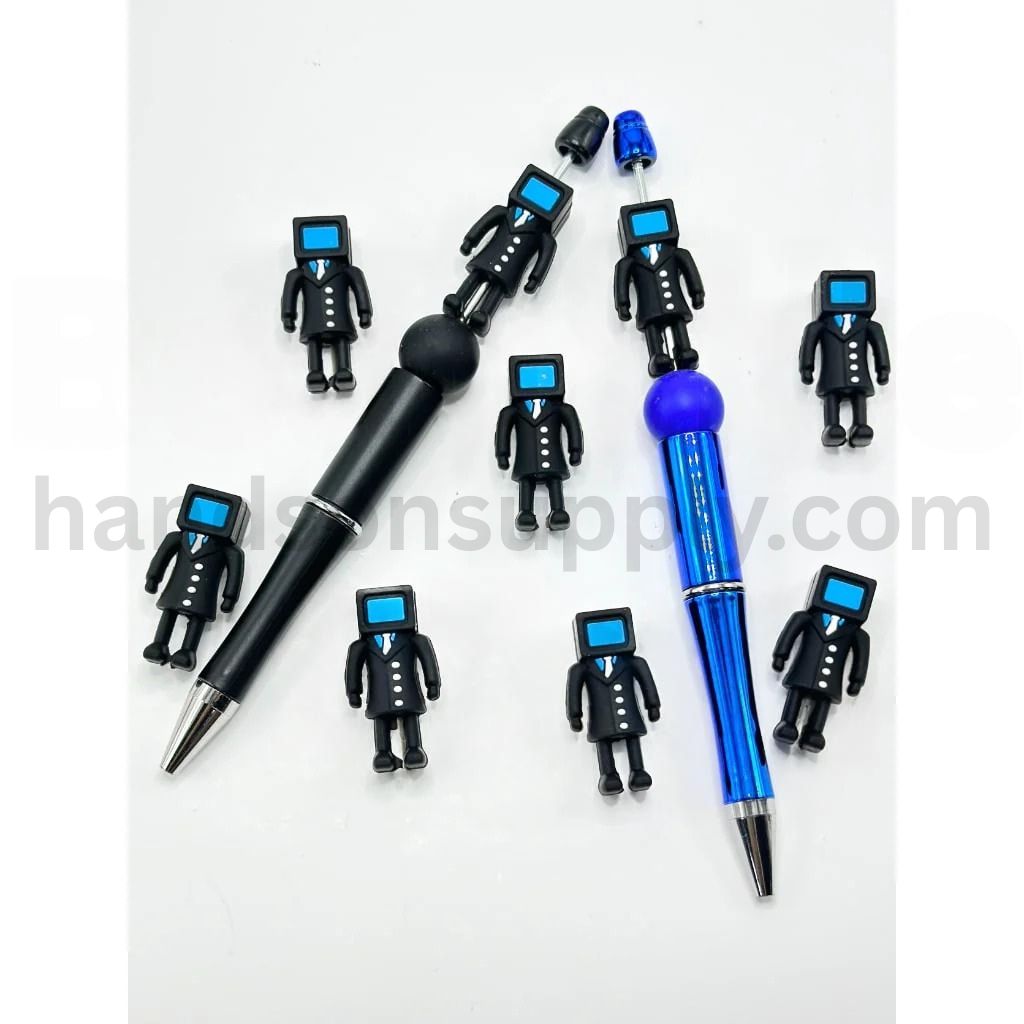 3D Toilet Monitor A Man in Black Suit White Tie with TV Computer Head Ma Silicone Focal Beads
