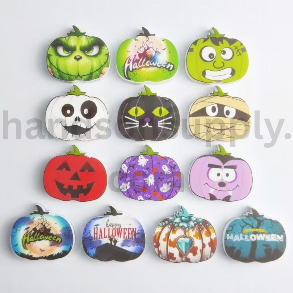 Green Monster, Black Cat & Ghost Mix Round, Flat, Character Halloween Shapes Silicone Focal Beads Random Mix